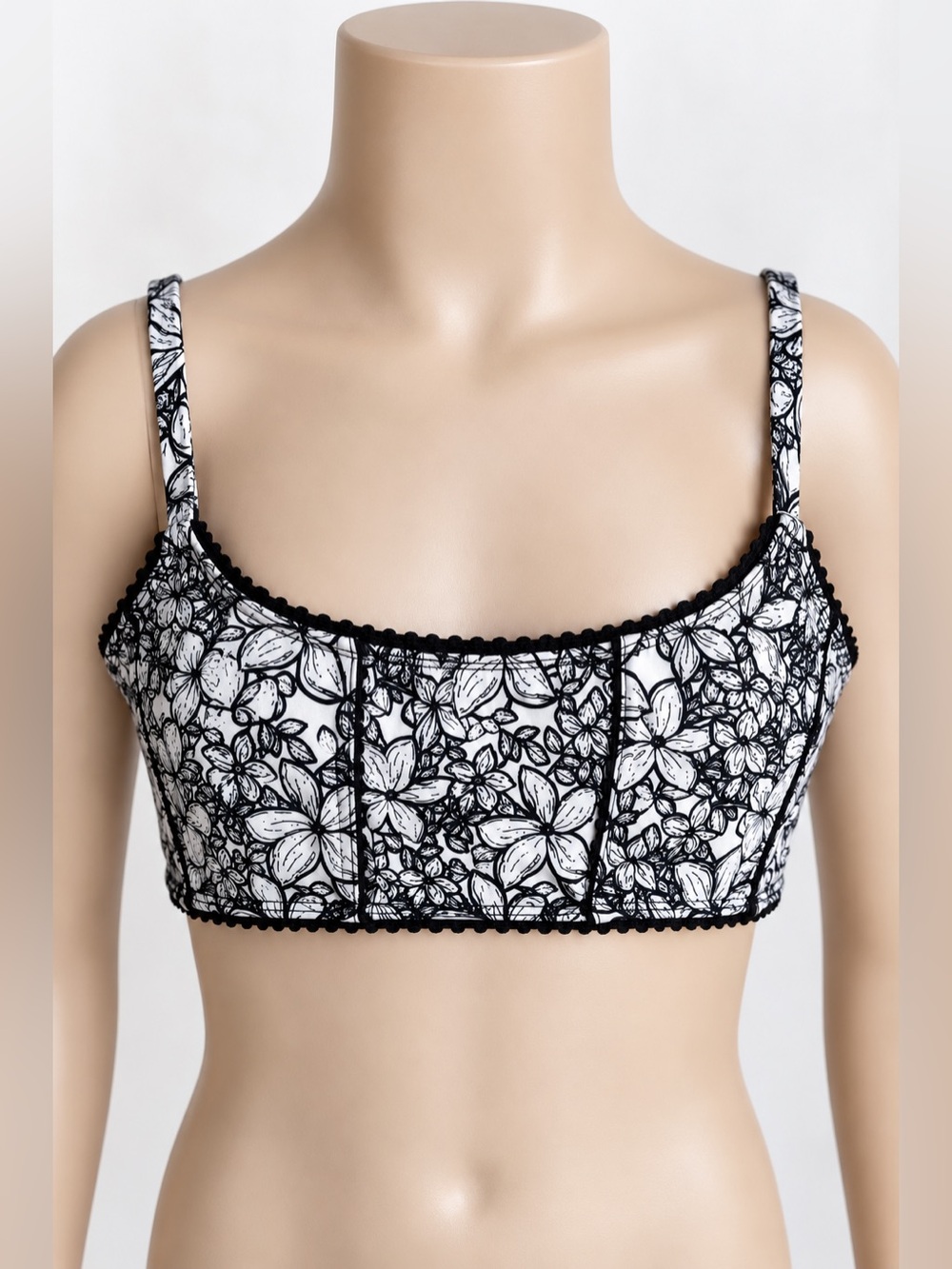 Elysian Swim Girls Floral Longline Bikini Top Black White Size L